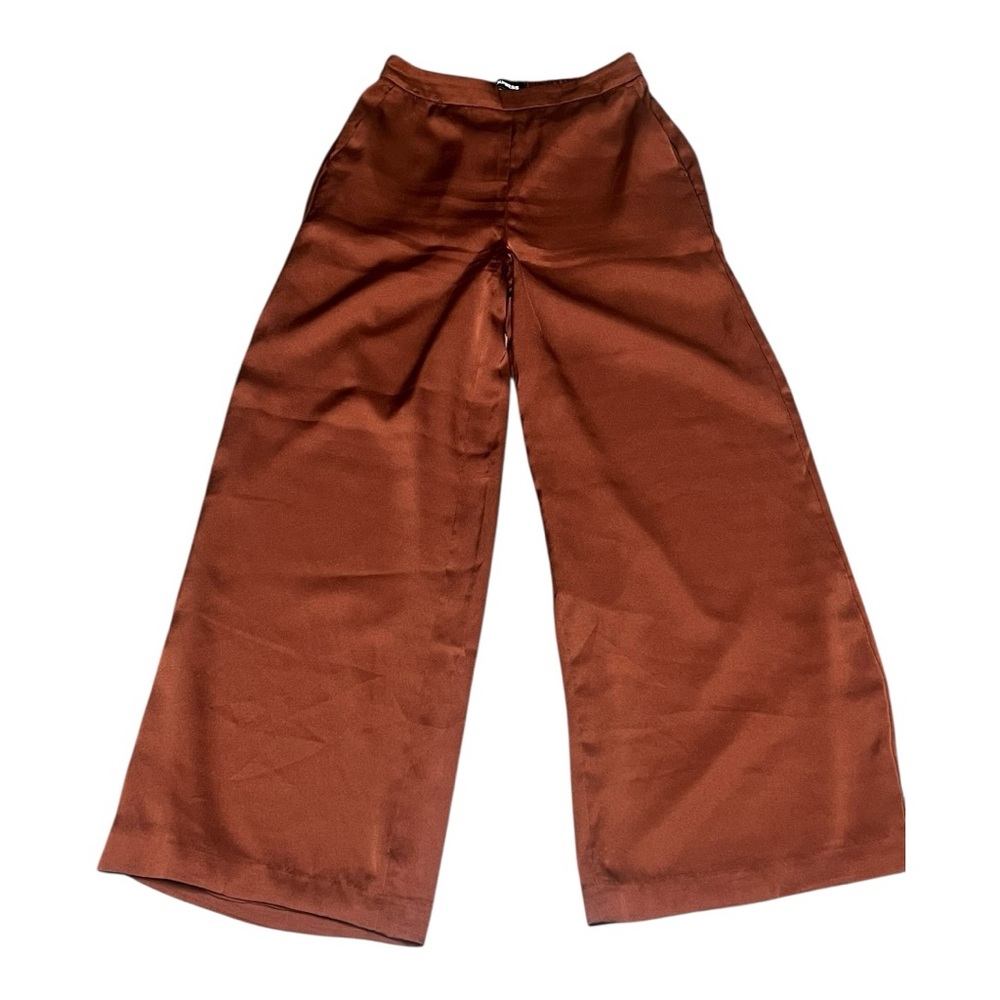 Express Satin Rust Super High Rise Wide-Leg Pants